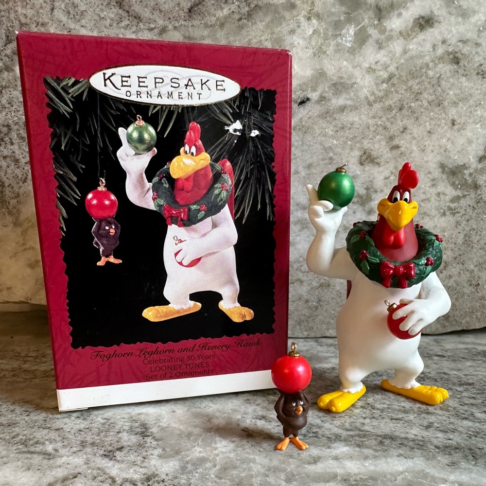 Vintage Foghorn, Leghorn and Henry Hawk, Looney Tunes, ornaments, 1996